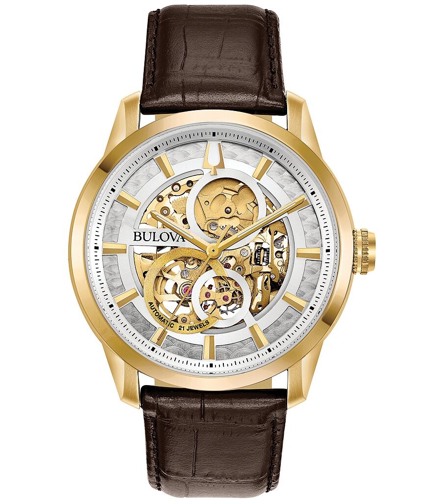 

Bulova Мужские автоматические часы Sutton с коричневым кожаным ремешком, коричневый