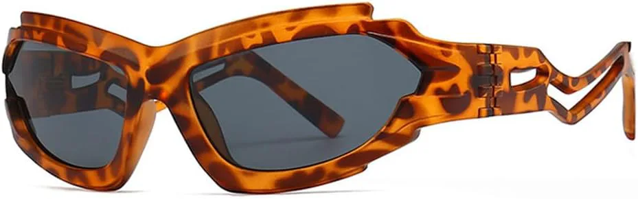 

Винтажные женские солнцезащитные очки «кошачий глаз» неправильной формы, модные мужские очки с полыми дужками, защита от ультрафиолета UV400 TKKTLLT, Leopard Grey