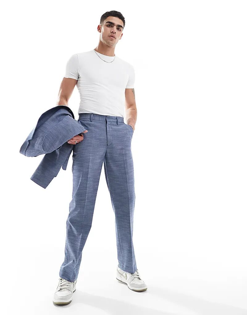 

Прямые брюки из льняного материала ASOS DESIGN синего цвета