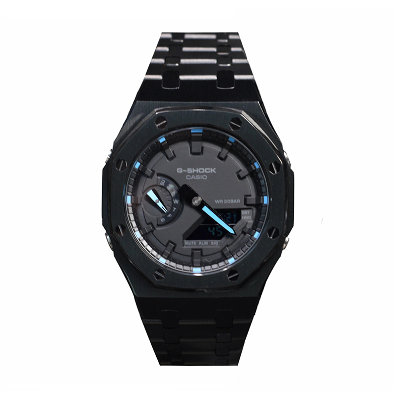 

CASIO Часы Men Liquid Crystal/Analog Dual Display Series 44mm Black Watch, Black Steel Dull Blue