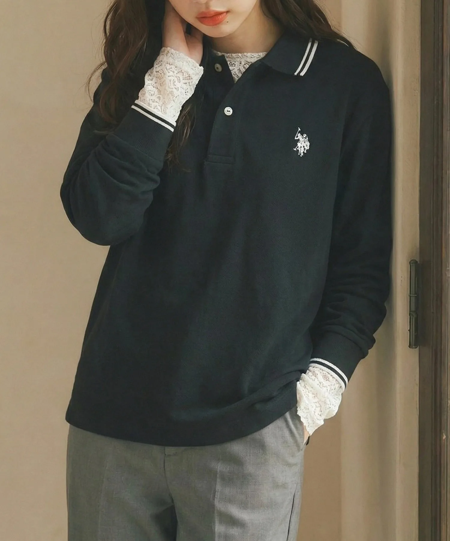 Футболка-поло с длинным рукавом US POLO ASSN./Tipline, унисекс. U.S. Polo Assn., BLK