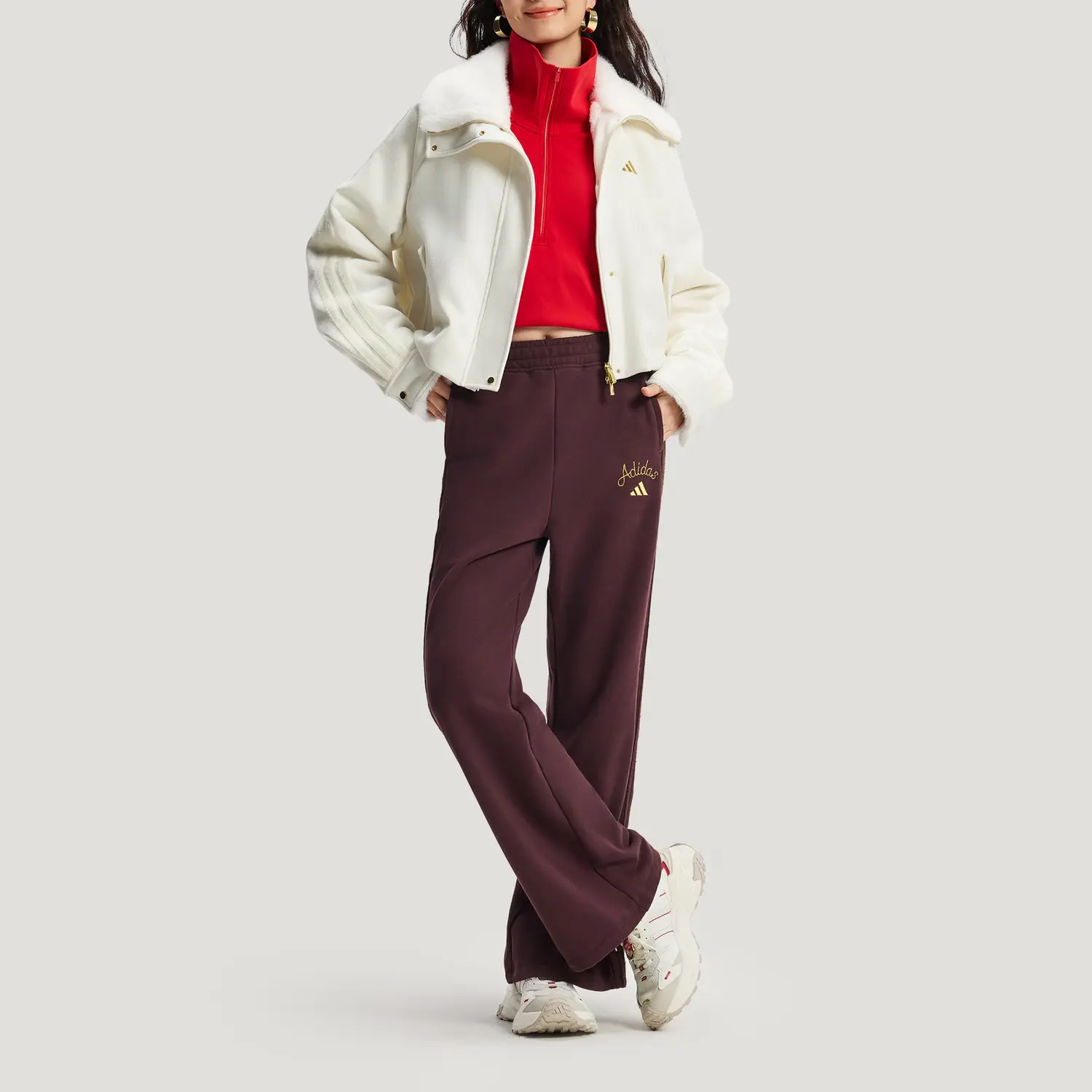 Брюки-джоггеры с расклешенными штанинами Adidas, красный коричневый — фото 4
