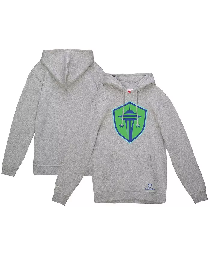 

Мужская толстовка с капюшоном Heather Gray Seattle Sounders FC с основным логотипом Mitchell & Ness