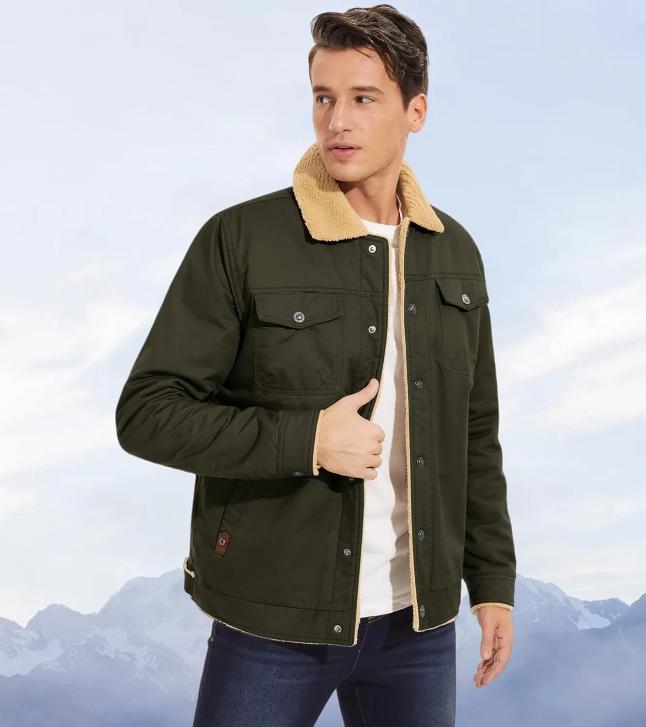 Куртка Sherpa мужская, рабочий пиджак, ветровка Bomber, легкая куртка Generic, зеленый — фото 4