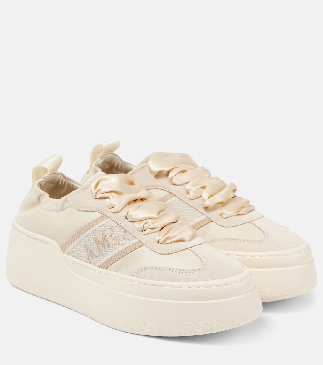 Кроссовки на платформе из кожи с замшевой отделкой Ferragamo, Bone
