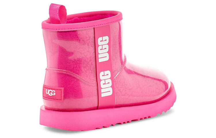 Зимние ботинки UGG Classic Clear Mini II Large LOGO Fleece Lined Big Boys Pink Red, розовый — фото 4