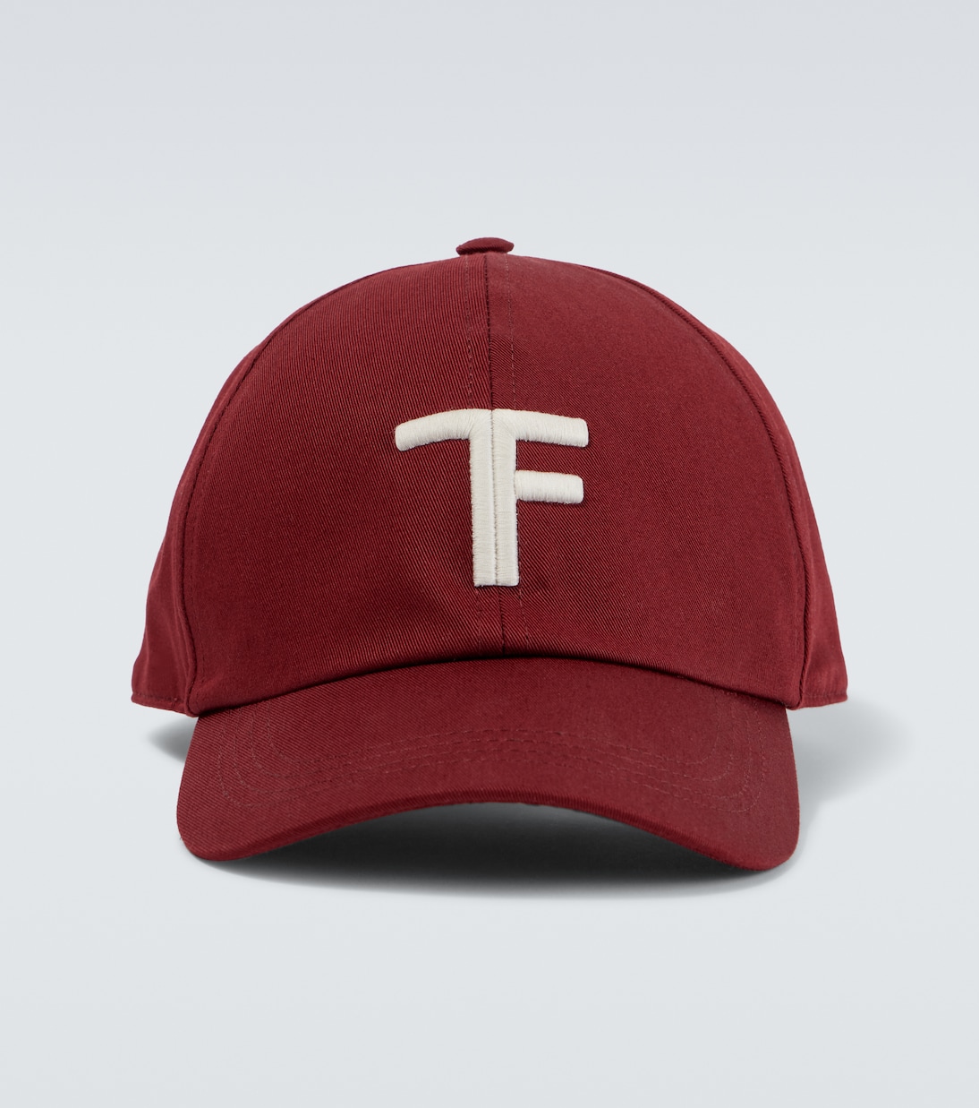 

Бейсболка с вышивкой TF и кожаными вставками Tom Ford, Oxblood + Cream