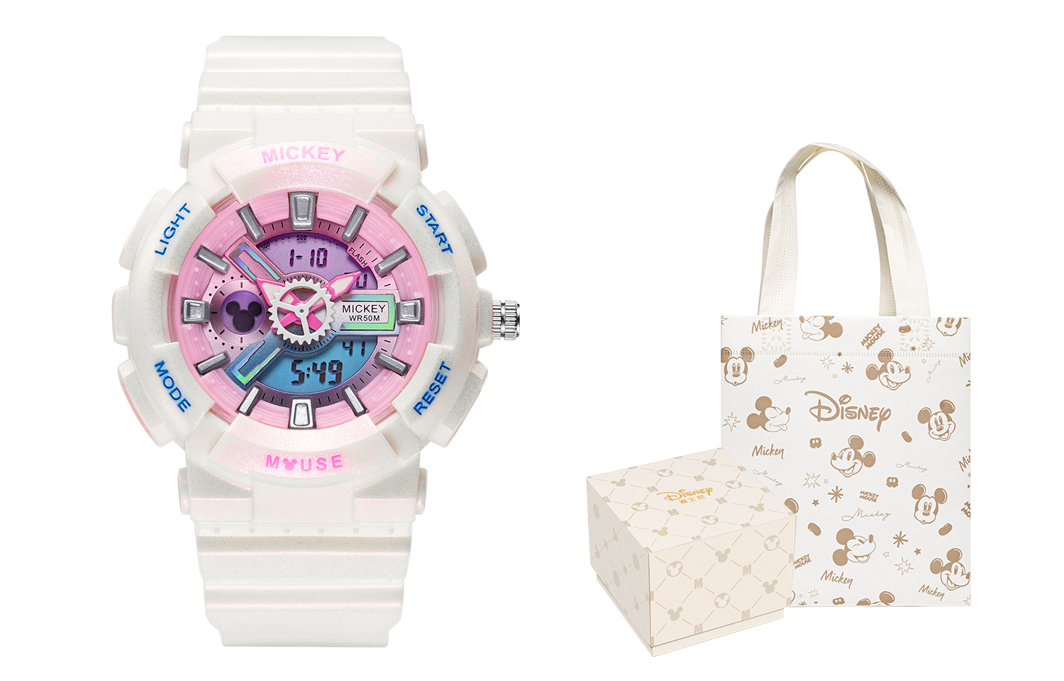 

Disney Часы Mickey Series Quartz Movement Silicone Strap Watch Unisex Pink Watch Dial