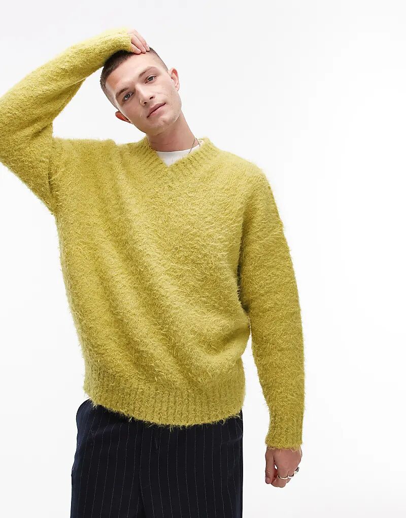 

Пушистый джемпер с V-образным вырезом зеленого цвета Topman