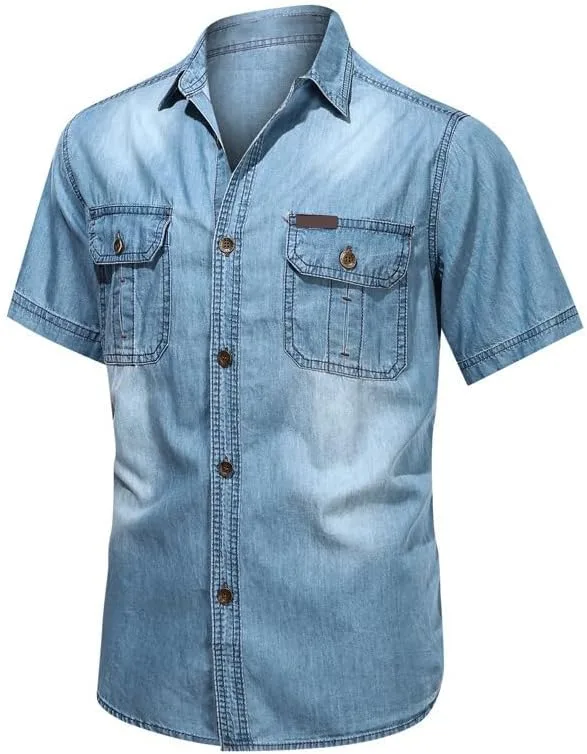 

Мужская рубашка с коротким рукавом Denim, двойной карман, Western LLJYLYHRHD