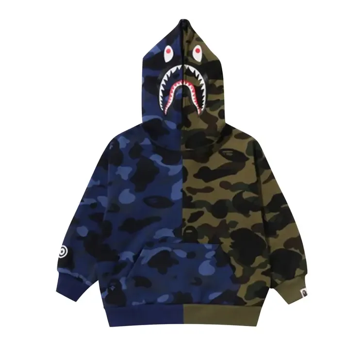 Худи BAPE Split Camo Shark Relaxed Fit Pullover Hoodie, цвет темно-зеленый