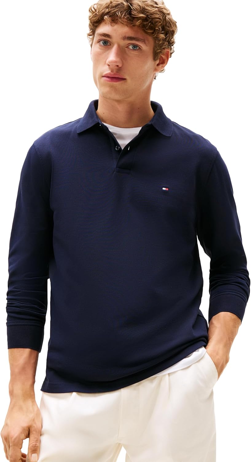 

Мужские рубашки поло с длинным рукавом Tommy Hilfiger классического кроя из эластичного органического хлопка пике, Desert Sky, Коричневый, Мужские рубашки поло с длинным рукавом Tommy Hilfiger классического кроя из эластичного органического хлопка пике, D