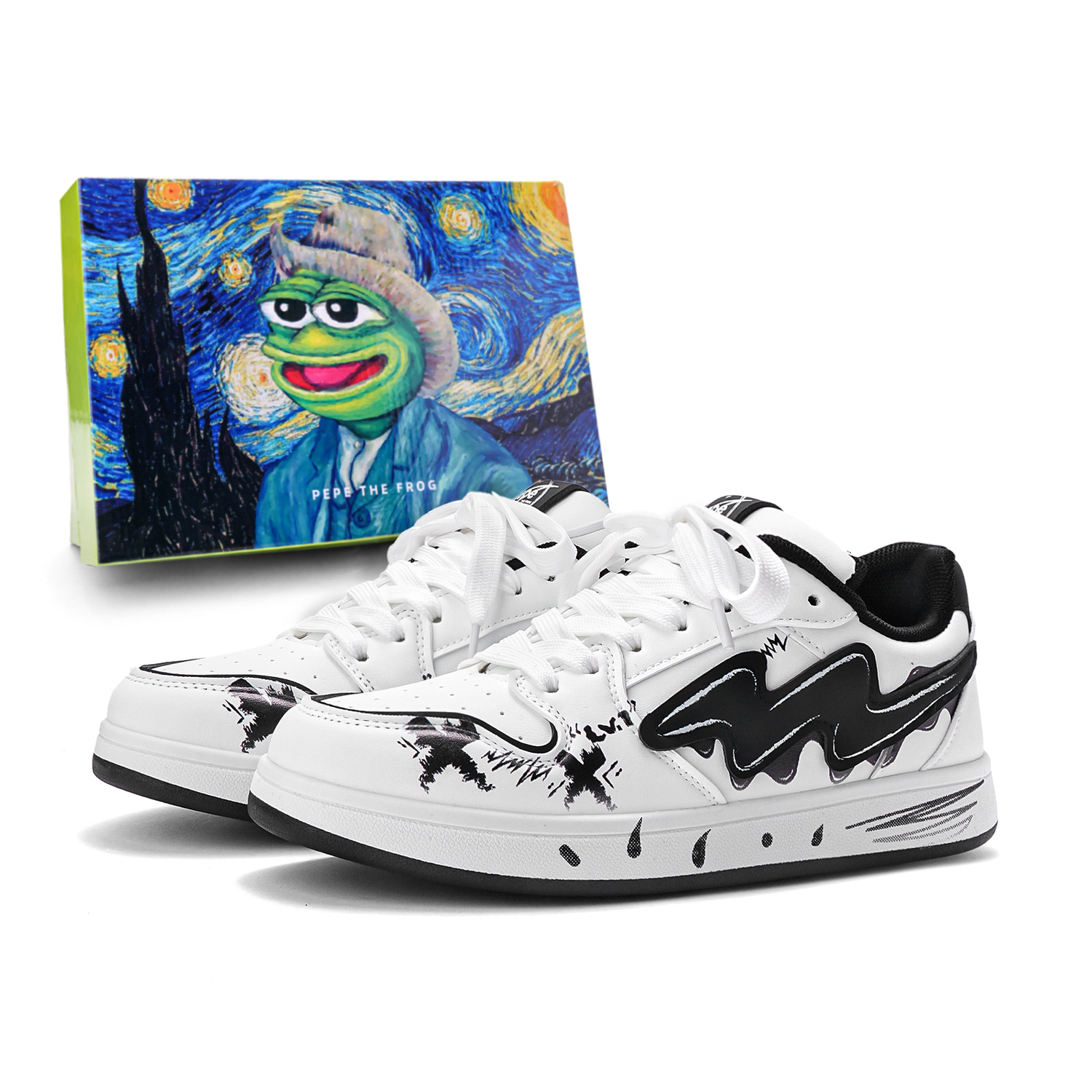 

Pepe The Frog Юнисекс скейтерские кроссовки лоу-топ черно-белые/бежево-голубые - черно-белые, цвет Black & White