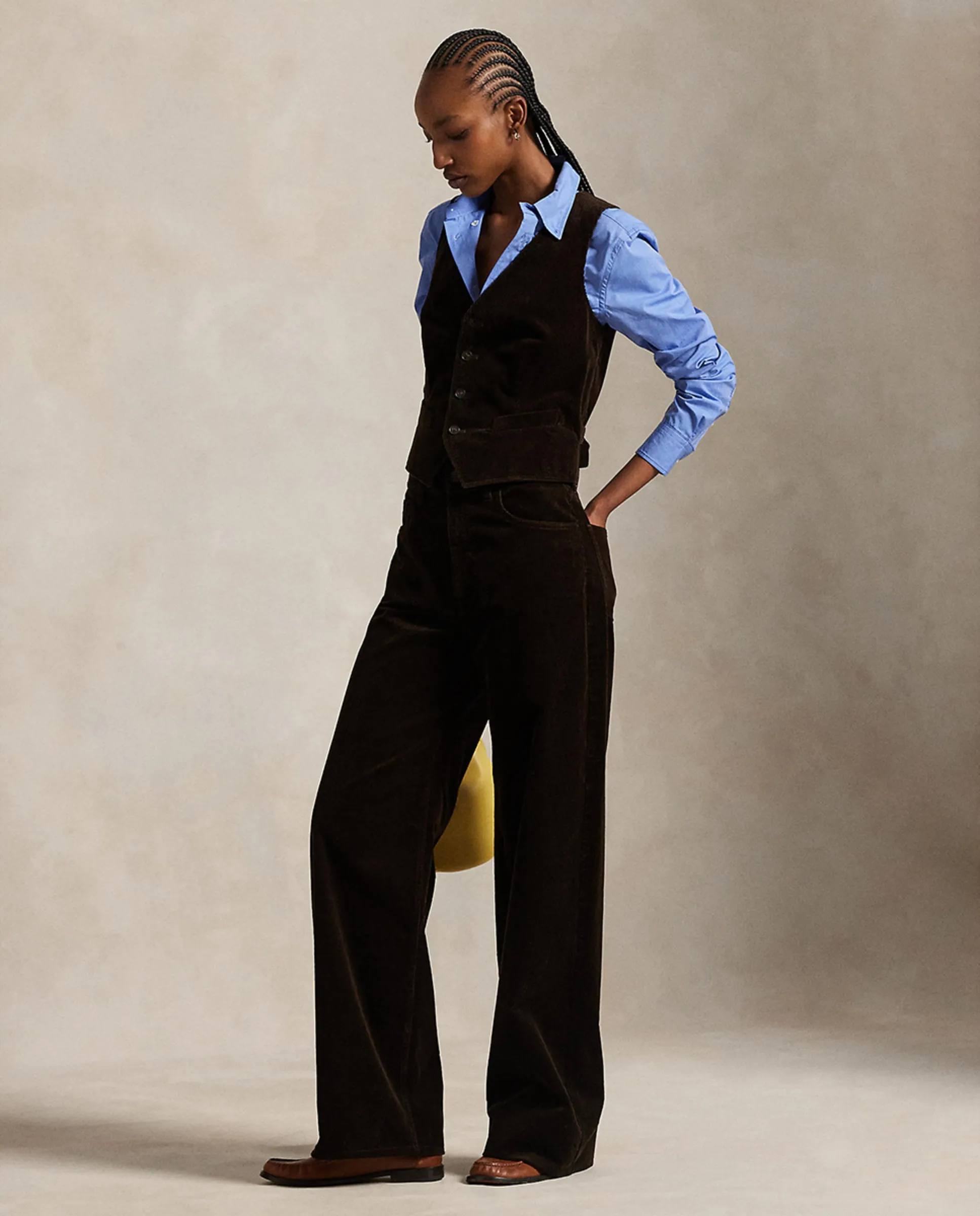 

Широкие женские хлопковые брюки Polo Ralph Lauren, темно-коричневый