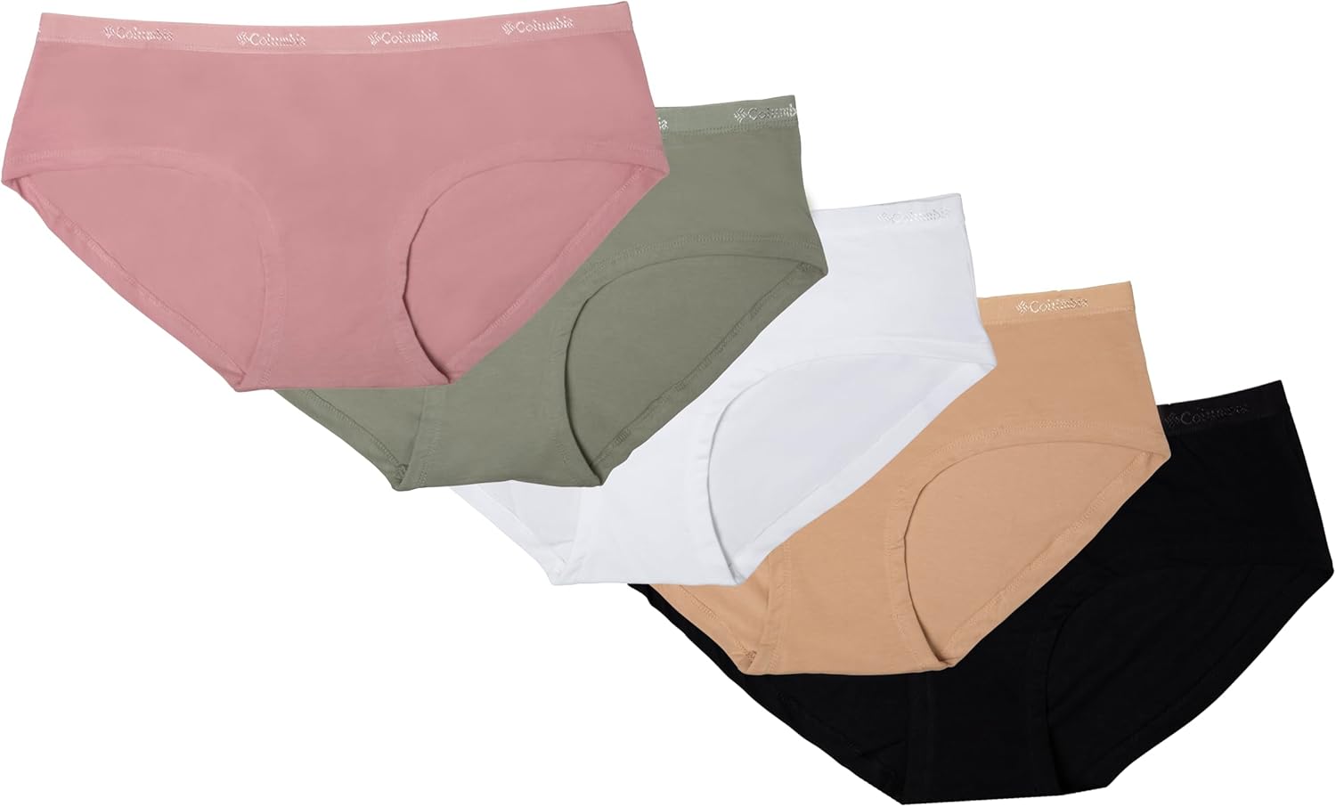 

Columbia женские трусики-хипстеры из 4-стороннего растягивающегося хлопка, 5 штук в упаковке, Black/Pink/White/Nude/Green