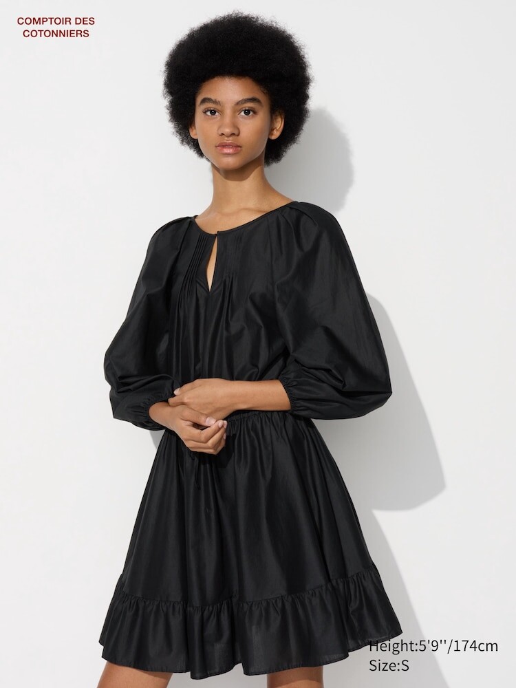 

Хлопковое короткое платье Uniqlo, цвет 09 черный