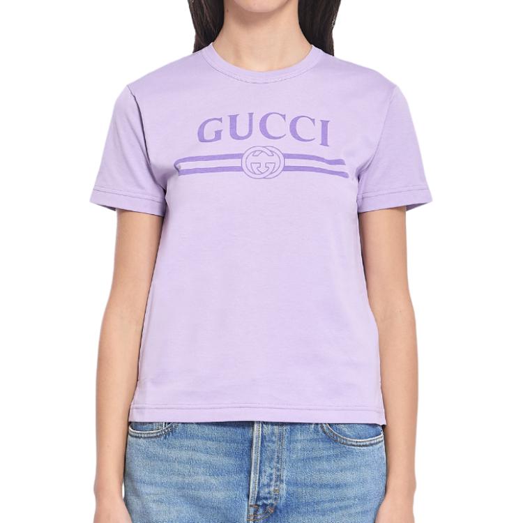 Футболка с принтом логотипа GUCCI, светло-фиолетовый — фото 4