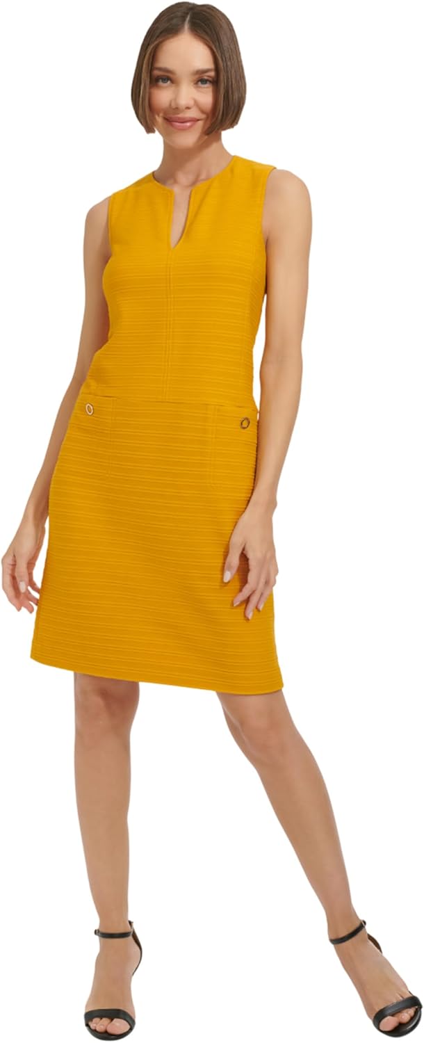 

Женское платье Tommy Hilfiger без рукавов с разрезом на горловине из однотонного жаккардового трикотажа, Sunflower