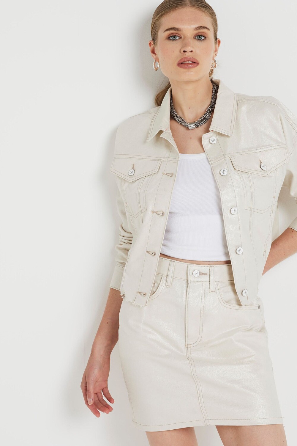 

Мини юбка из 100% хлопкового денима с покрытием River Island, коричневый
