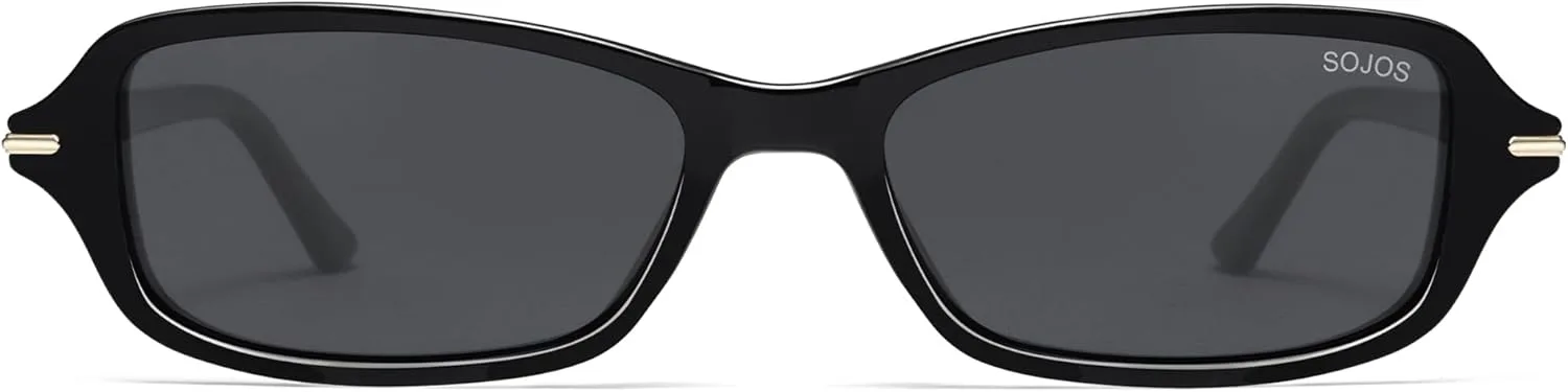 

SOJOS Модные поляризованные солнцезащитные очки прямоугольной формы для женщин и мужчин в стиле ретро, ​​тонкие, в стиле 90-х и Y2K, модель SJ2376, Black