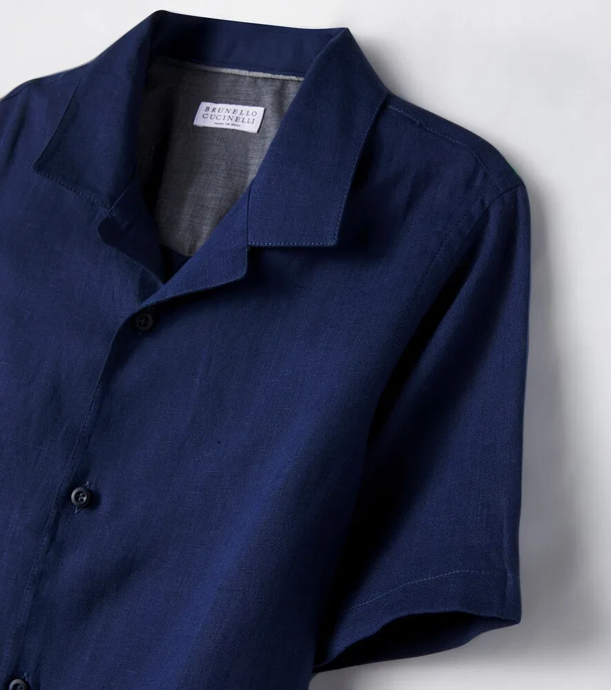 Льняная рубашка Brunello Cucinelli Kids, синий — фото 3