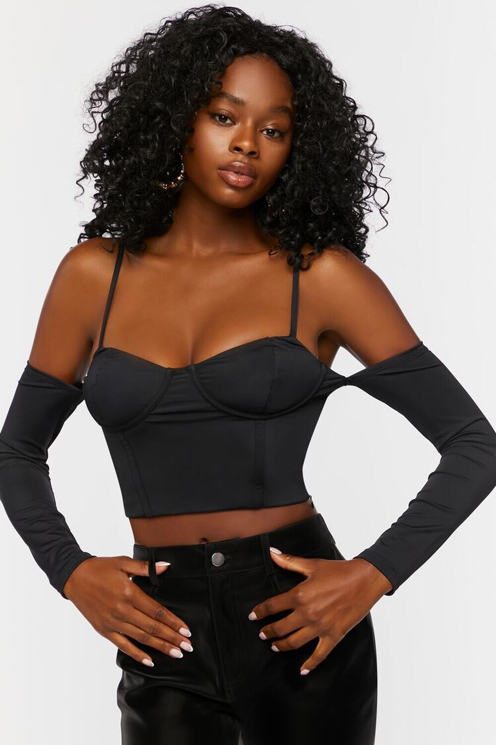 

Укороченный топ-бюстье с открытыми плечами Forever 21, черный