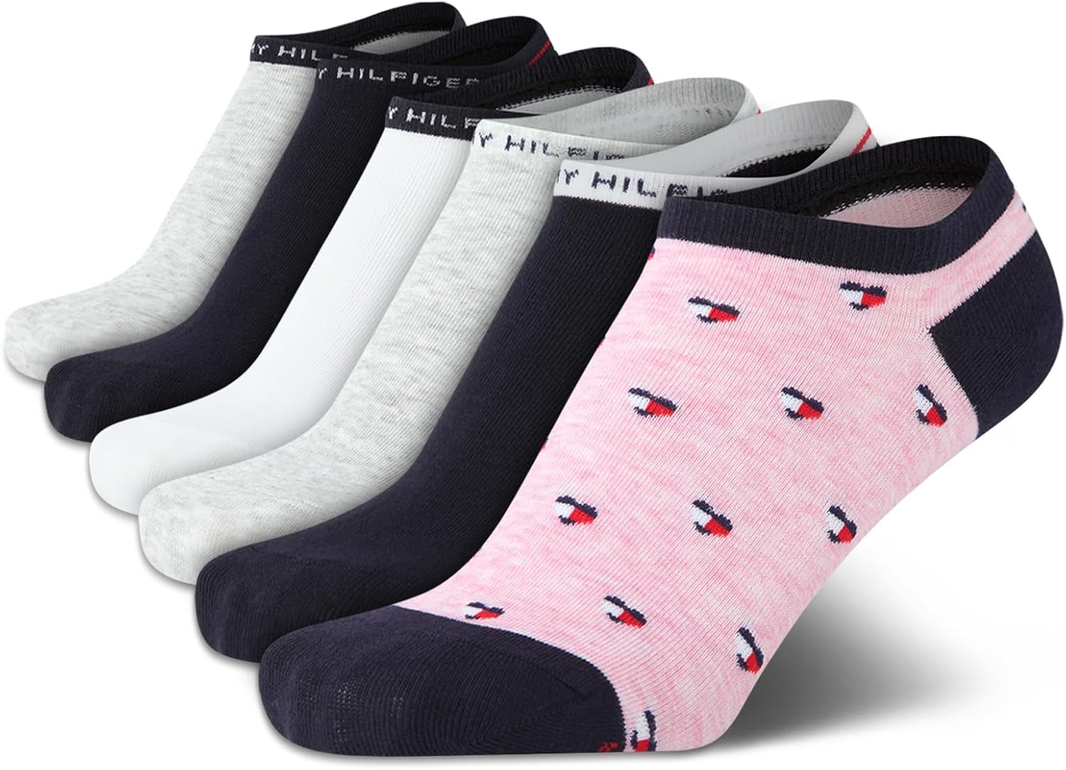 

Женские носки-невидимки Tommy Hilfiger - 6 пар мягких хлопковых носков с низким вырезом для кроссовок, лоферов и балеток (размер: 4-10), Pink Multi