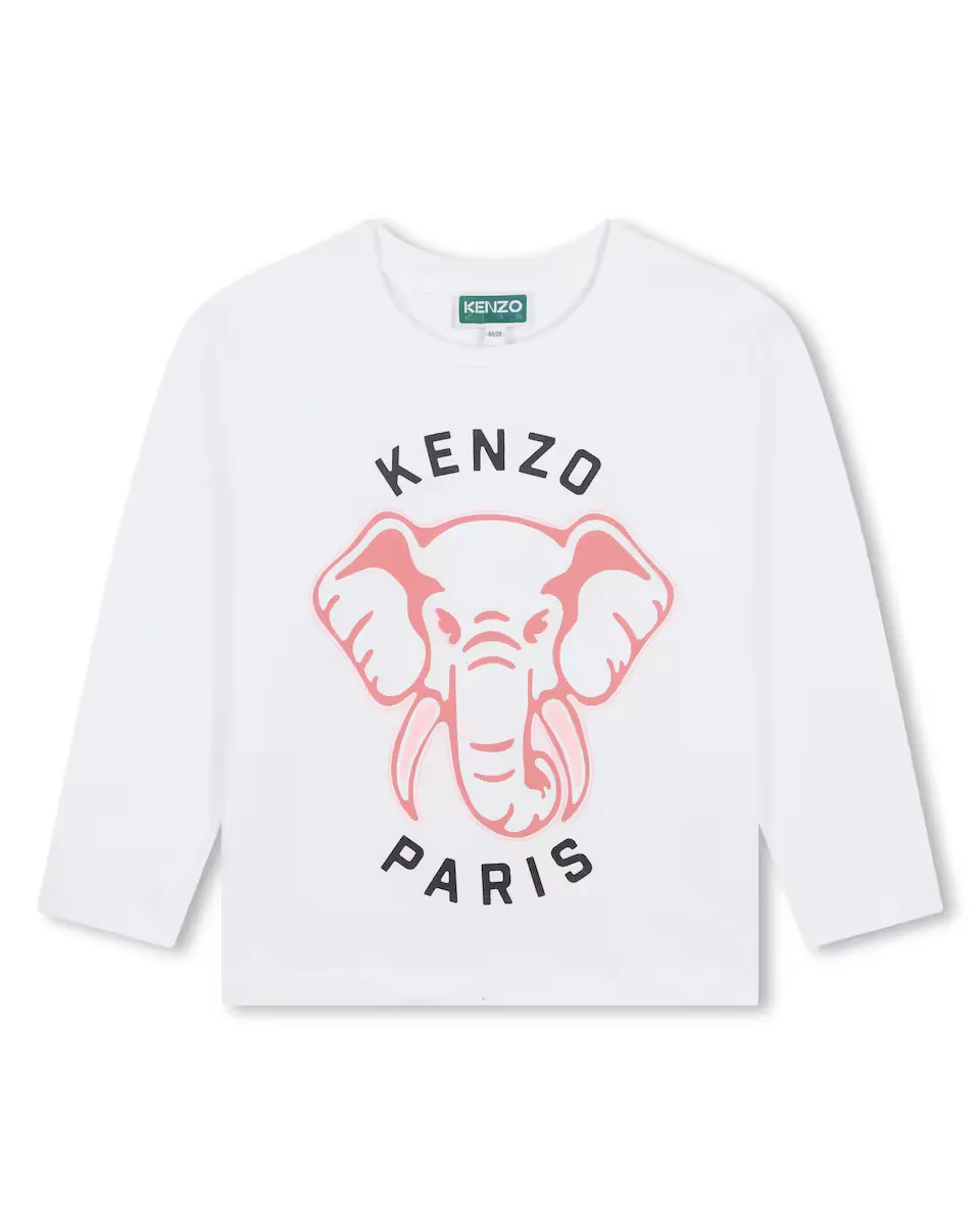 

Футболка для девочек с длинными рукавами из 100% хлопка Kenzo Kids, белый