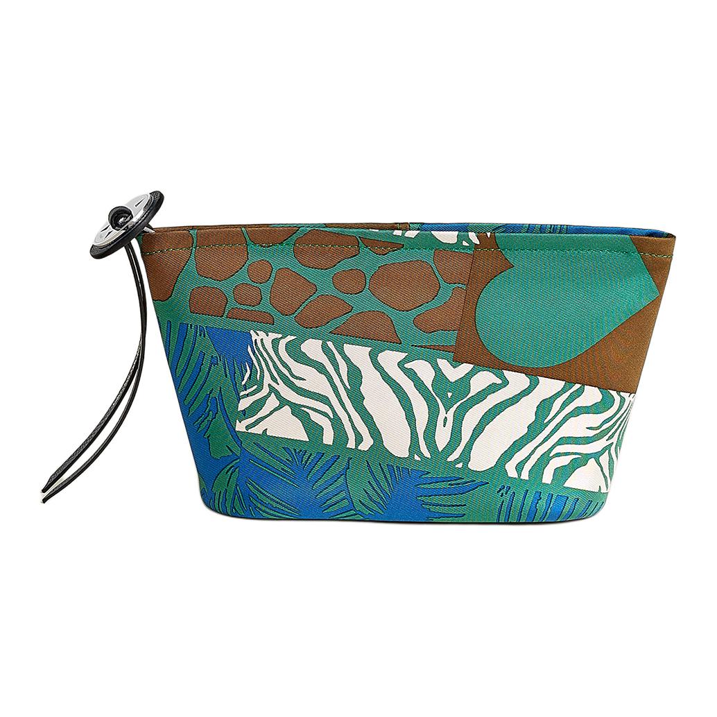 

HERMES Косметичка из телячьей кожи Эпсом в мозаичных оттенках синего, изумрудного и тёмно-синего