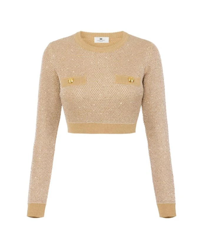 

Вязаный топ с пайетками Elisabetta Franchi, желтый