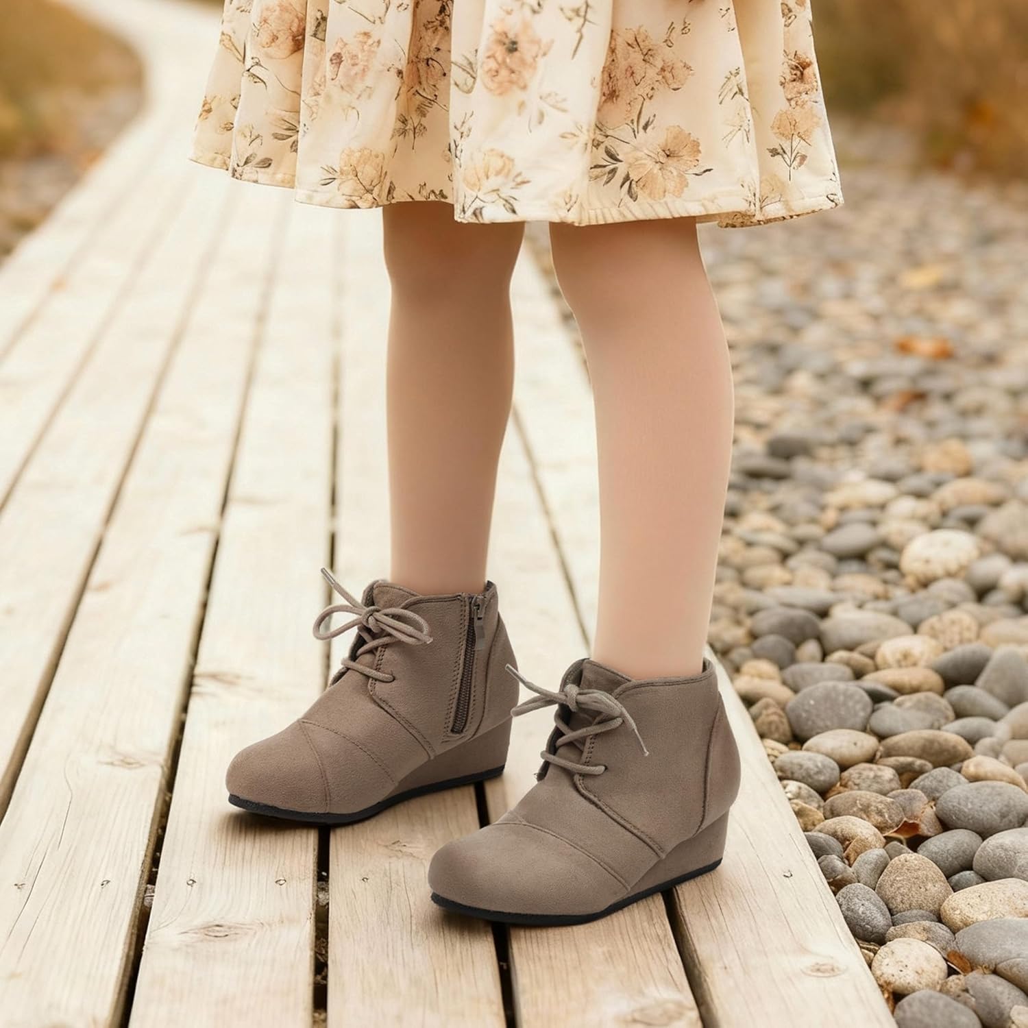 DREAM PAIRS ботильоны на низком клиновидном каблуке с боковой молнией для малышей/детей младшего и старшего возраста, Taupe — фото 2
