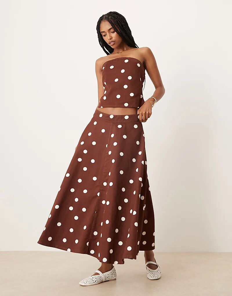 

Джинсовая юбка-солнце ASOS DESIGN в коричневый горошек