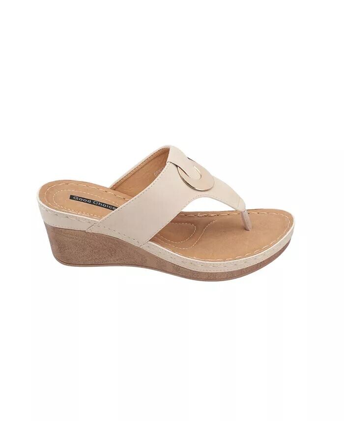 Женские босоножки Genelle Thong на танкетке GC Shoes, коричневый/бежевый — фото 2