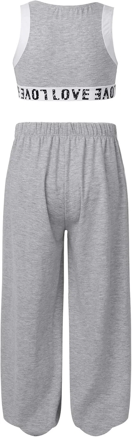 Детский спортивный костюм для девочек Mufeng топ и леггинсы, U Neck Grey — фото 2