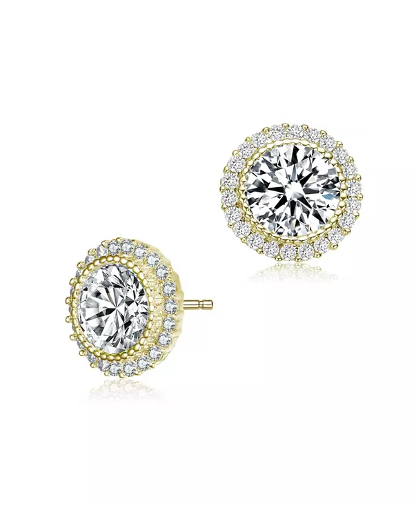 

Серьги-Гвоздики из стерлингового серебра с круглыми кубическими циркониями в оправе «милгрейн» Genevive, gold