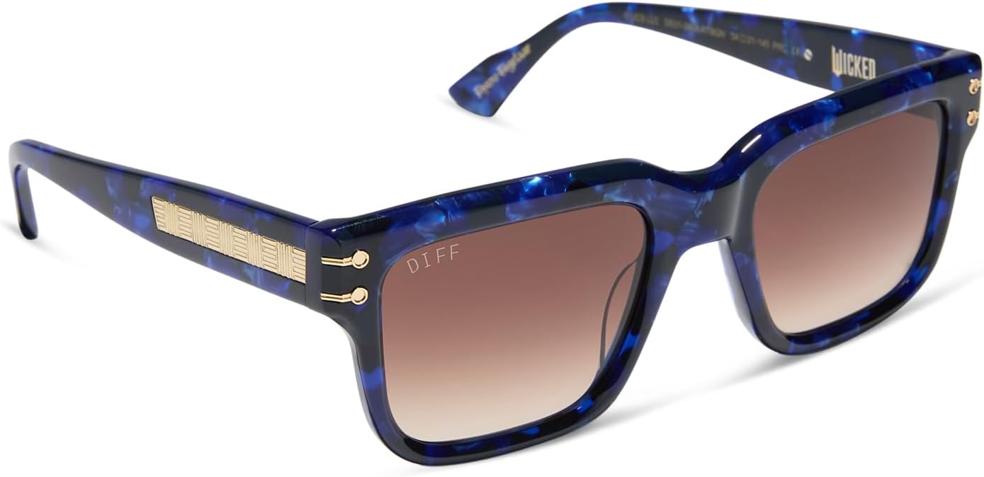 

DIFF | Солнцезащитные очки Wicked Prince Fiyero Square для женщин и мужчин | Королевский синий черепаховый узор + коричневый градиент | 100% защита от УФ-излучения, Regal Blue Tortoise