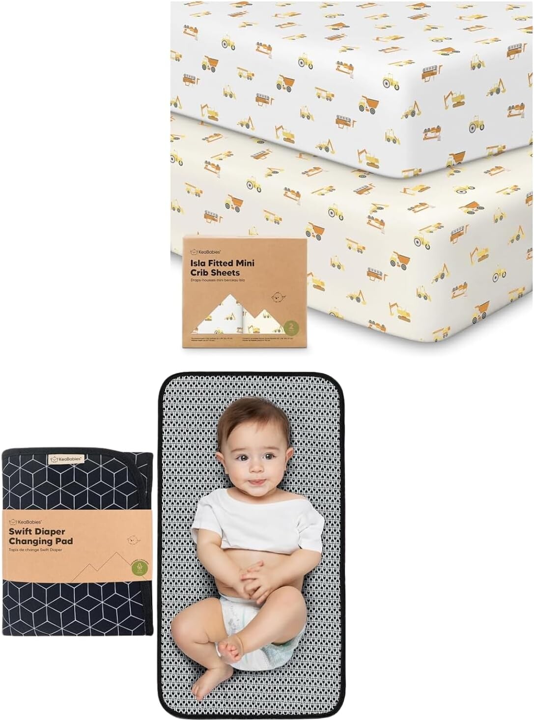 

Встроенные простыни Keababies Pack and Play, 2 мини-простыня для кроватки и переносная подставка для пеленания - Встроенная простыня для матраса Pack and Play - Водонепроницаемый складной коврик для пеленания ребенка