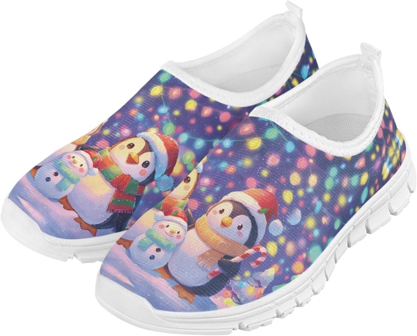

Рождественский узор, мягкие эластичные нескользящие низкие дышащие быстросохнущие кроссовки для мальчиков и девочек, легкие Watdotory, Colorful Light Penguin Snowman