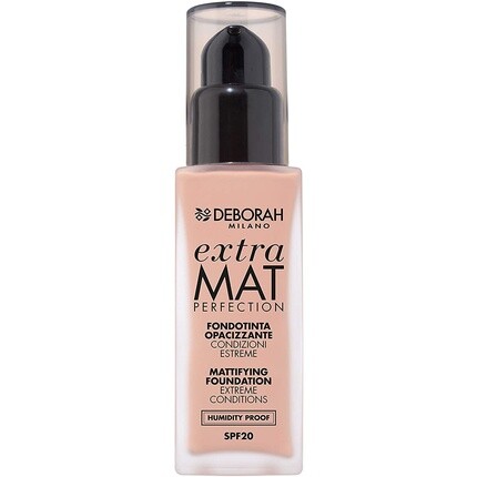 

Тональная основа Deborah Extra Mat Perfection Foundation N.2.1 с ванильным финишем, непрозрачная текстура, устойчивая к расслаиванию и влажности SPF20, 30 мл
