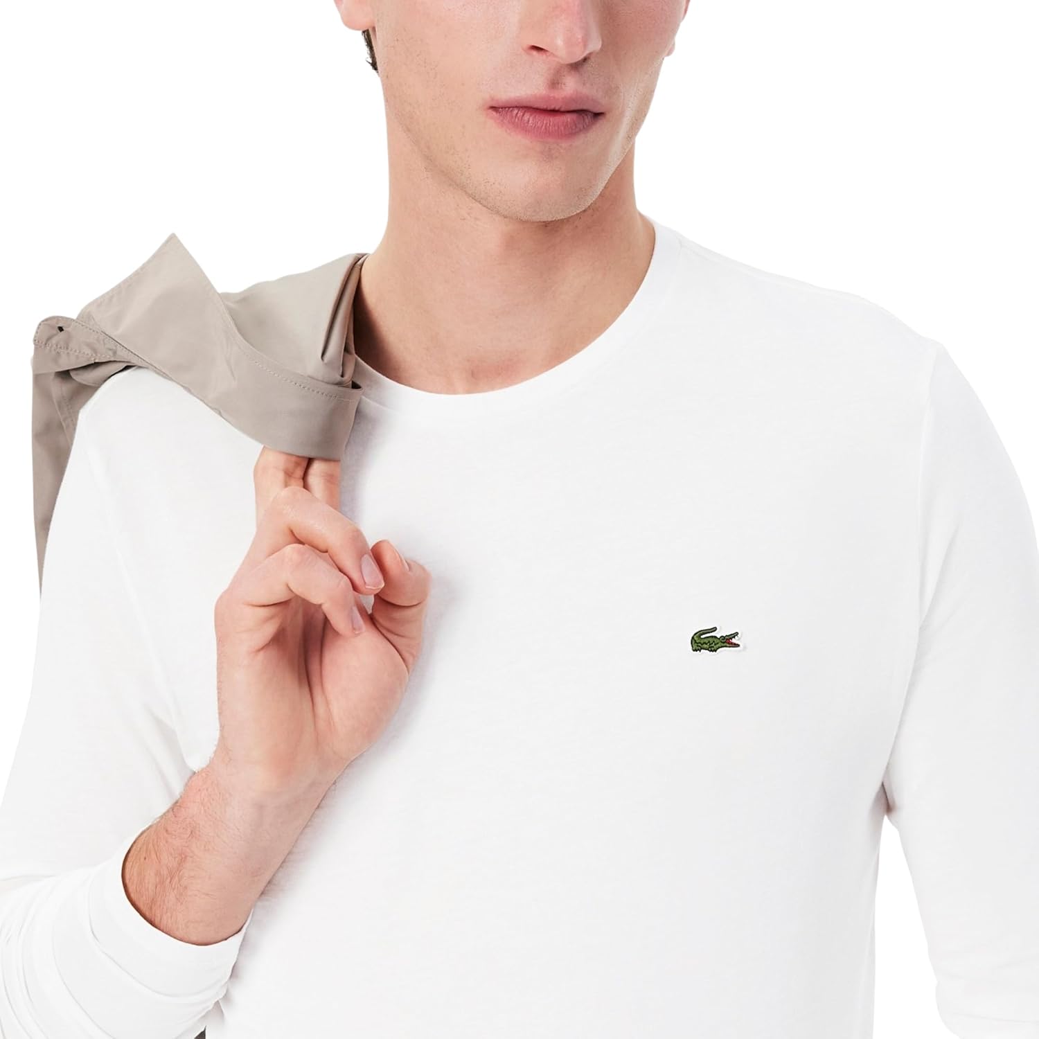 Футболка с длинным рукавом из пима-джерси Lacoste с круглым вырезом, White — фото 2
