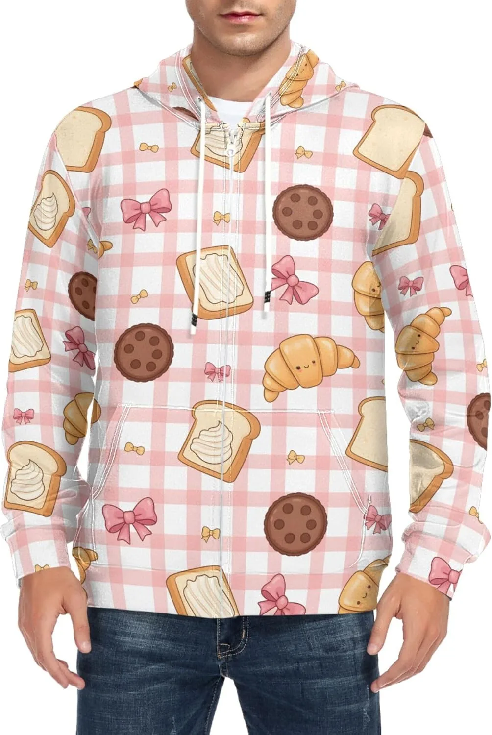 

Мужская толстовка с полной молнией, принт "хлеб, круассан, печенье, масло", с длинными рукавами и карманом CUPADA