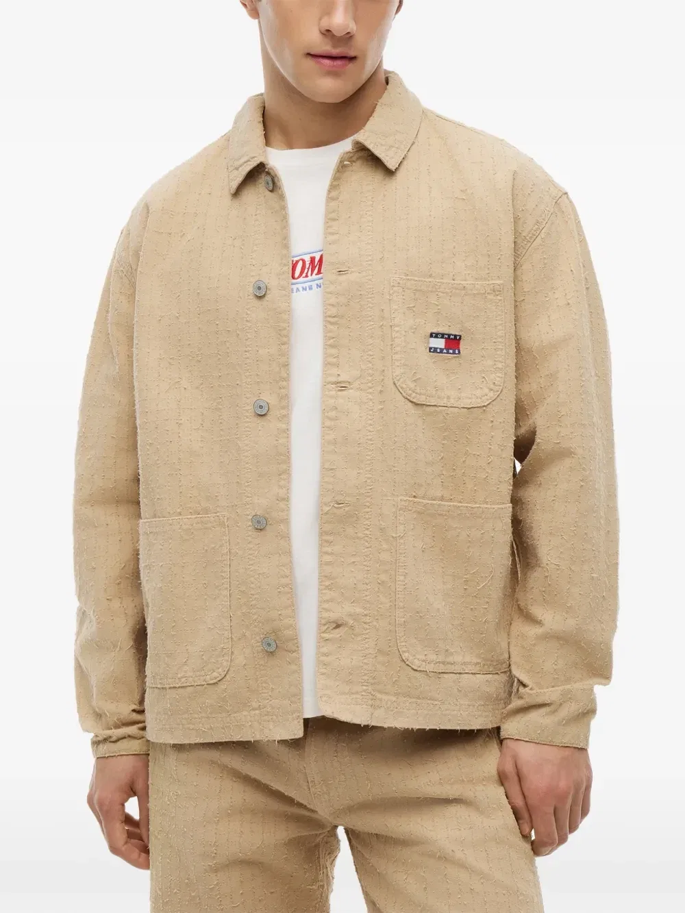 Куртка с потертым эффектом и нашивкой-логотипом Tommy Hilfiger, бежевый — фото 3