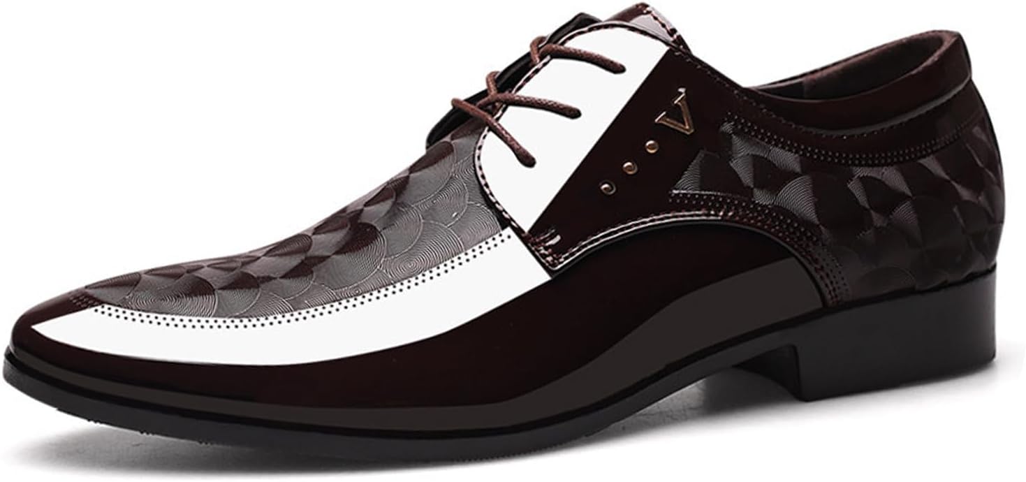 

Мужские лаковые оксфорды с острым носком, шнуровкой и высокой глянцевой отделкой, винтажные деловые туфли для официального костюма или смокинга Nhbeoen, коричневый