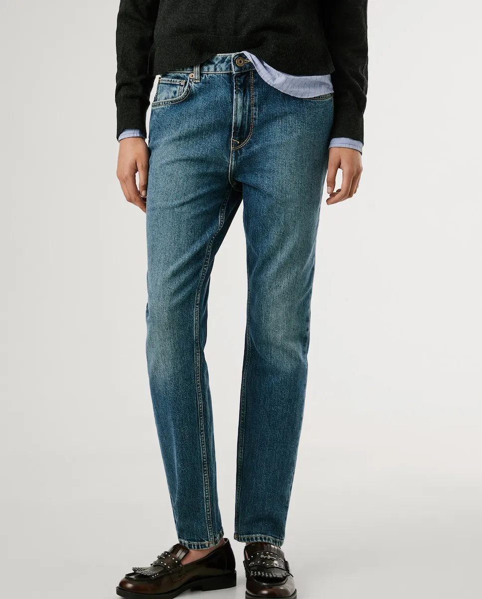 

Прямые женские джинсы с высокой талией и эффектом изношенности Pepe Jeans, синий
