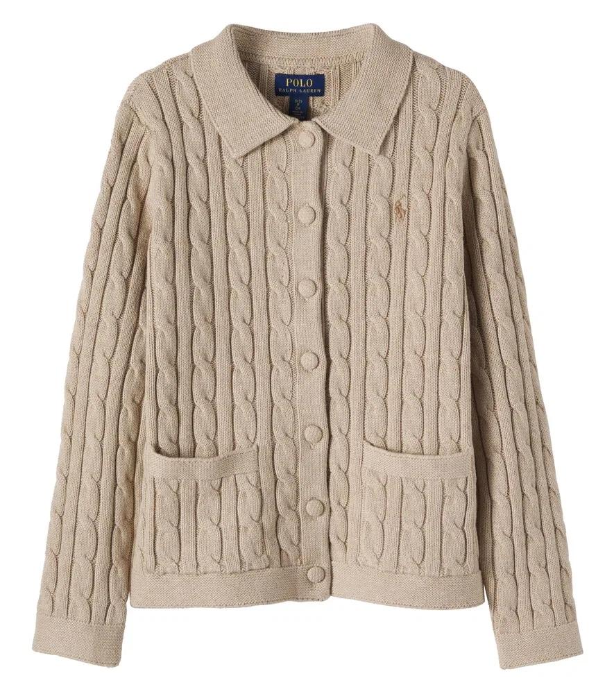 Хлопковый кардиган крупной вязки Polo Ralph Lauren Kids, бежевый