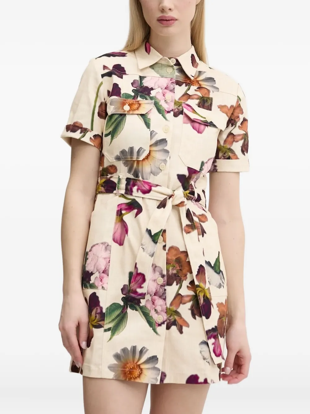 

Платье-рубашка с поясом и цветочным принтом Desigual, нейтральный