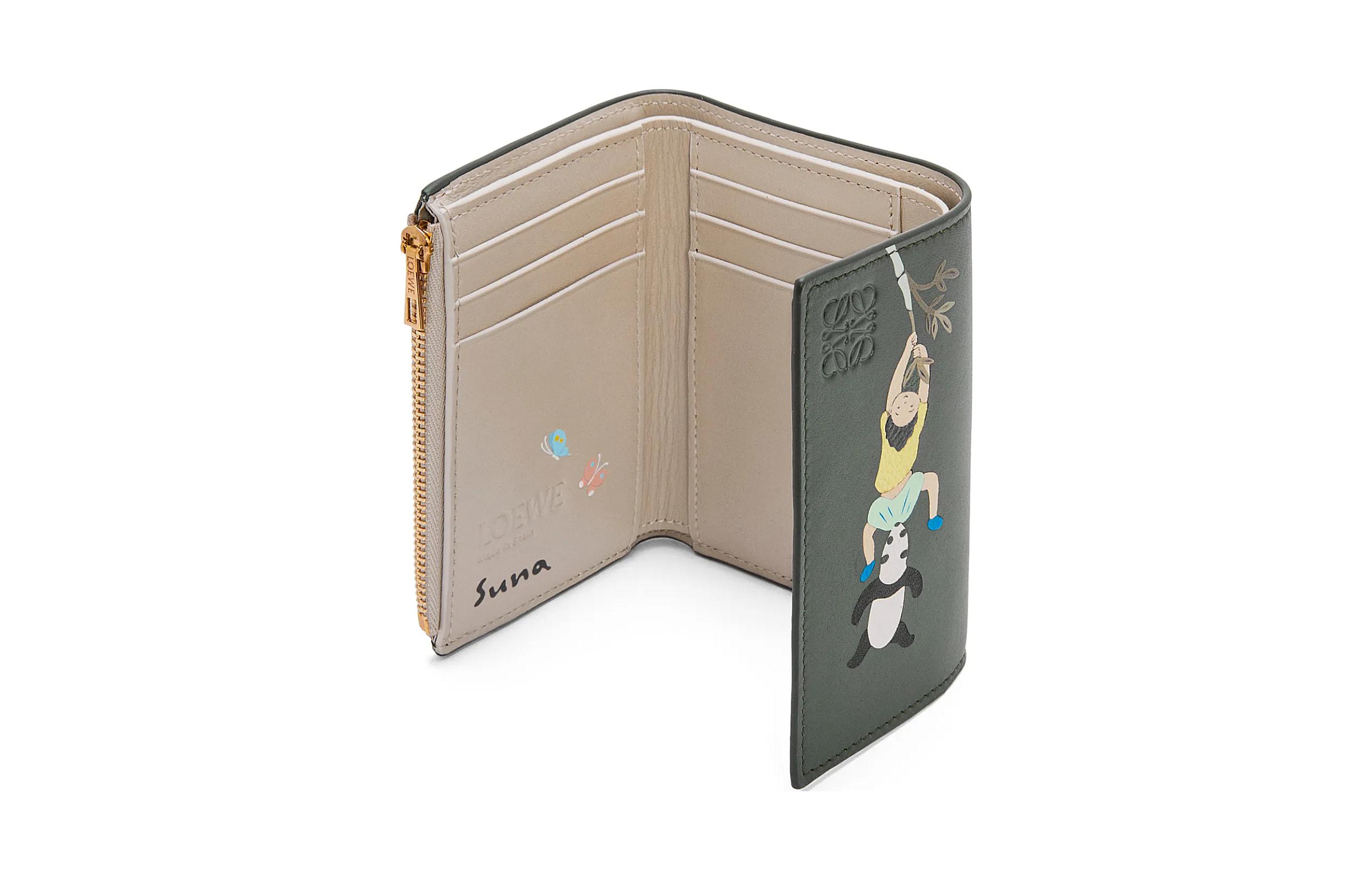 Loewe Кошелек из атласной коровьей кожи, созданный в сотрудничестве с Суной Фудзитой, маленький, женский, темно-зеленый — фото 4