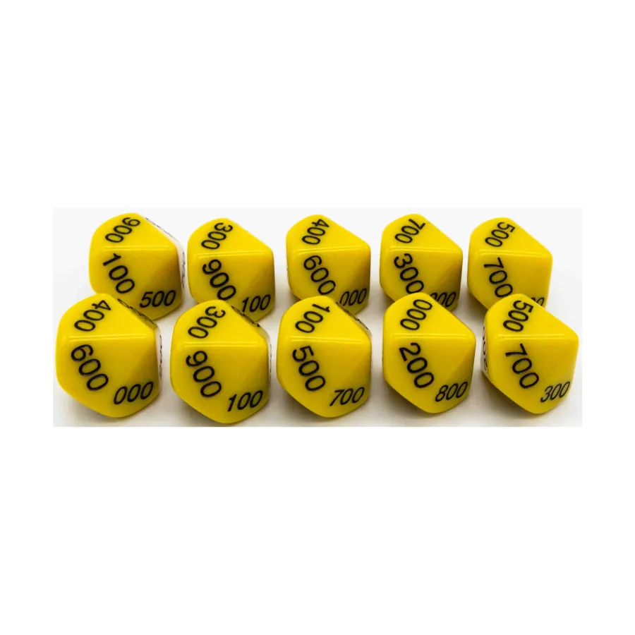 

d10 Десятичные игральные кости — желтые с черным (сотни) (10), Dice - Symbols, Functional & Unique Dice
