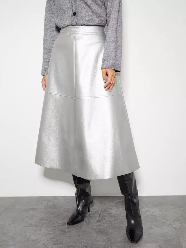 

Юбка Monsoon Pippa Faux Leather Midi, серебряный