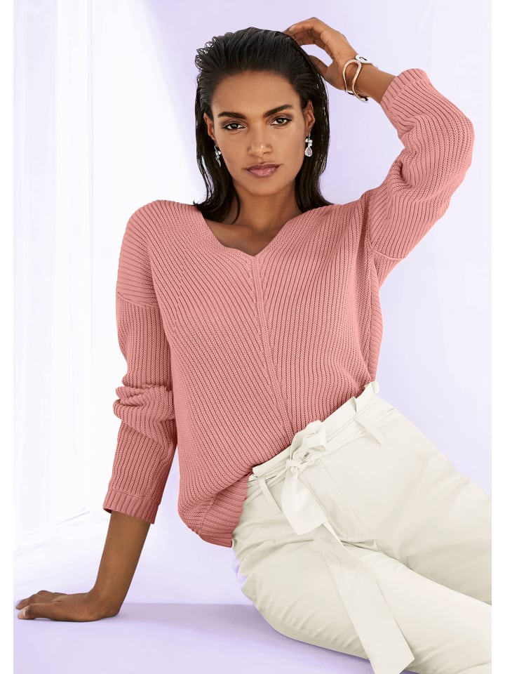 

MADELEINE Свитер с длинными рукавами и V-образным вырезом, бледно-розовый